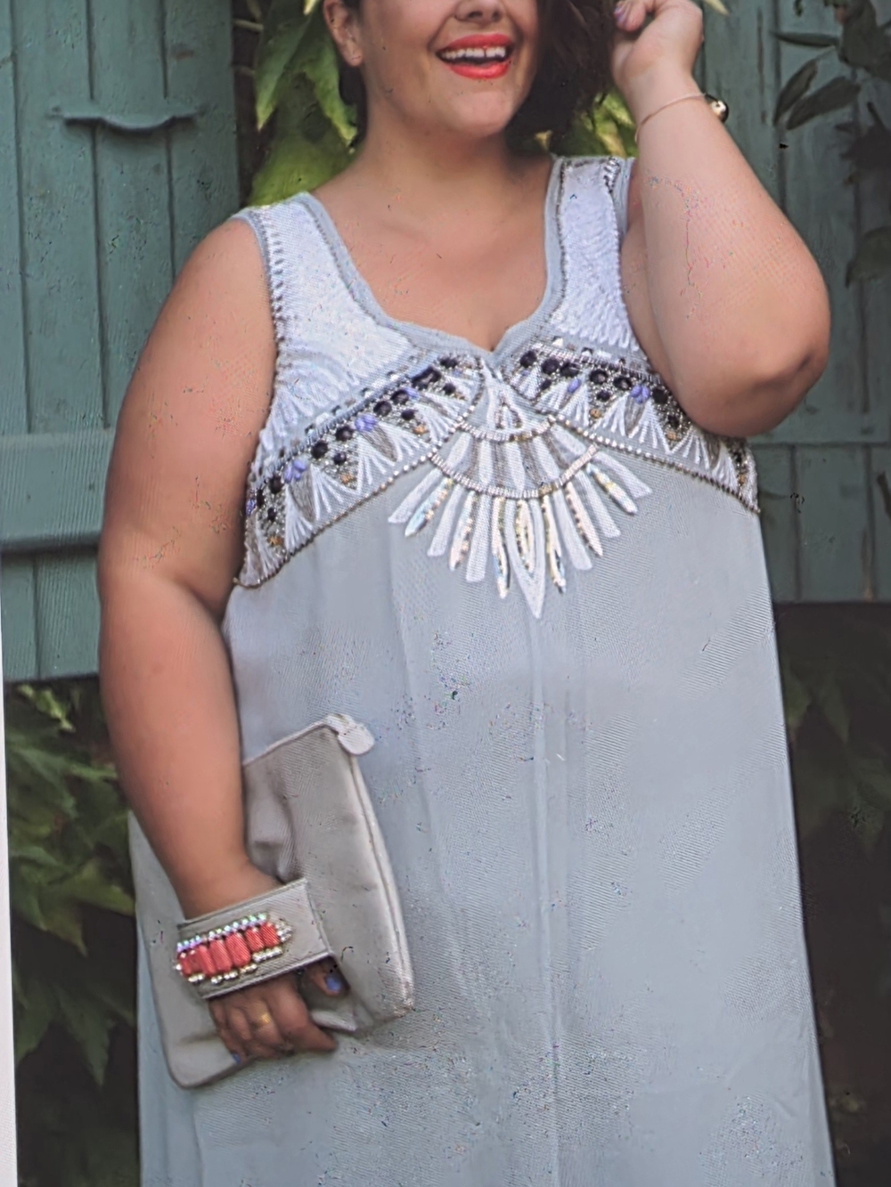 ASOS Curve Light Gray Beaded Embellished Dress
